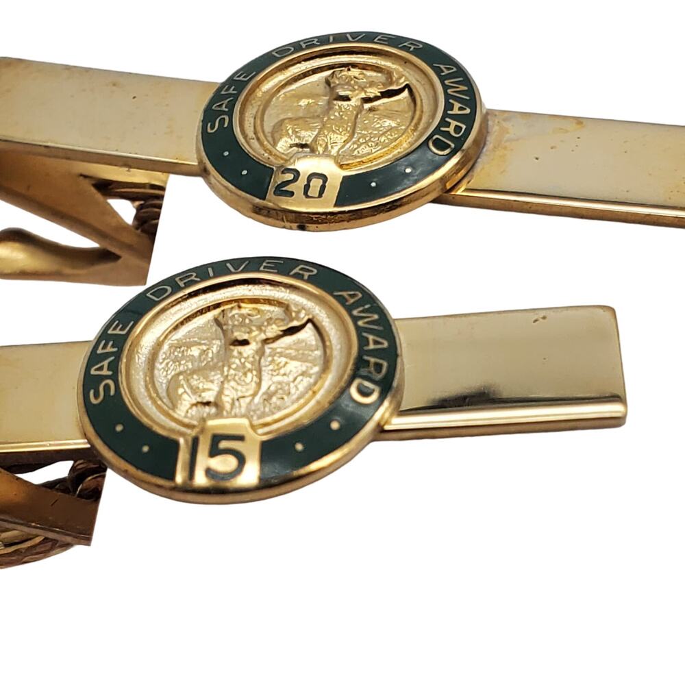 Hartford Insurance Safe Driver Tie Clip Bars Anniversary 15 20 Green Gold Tone